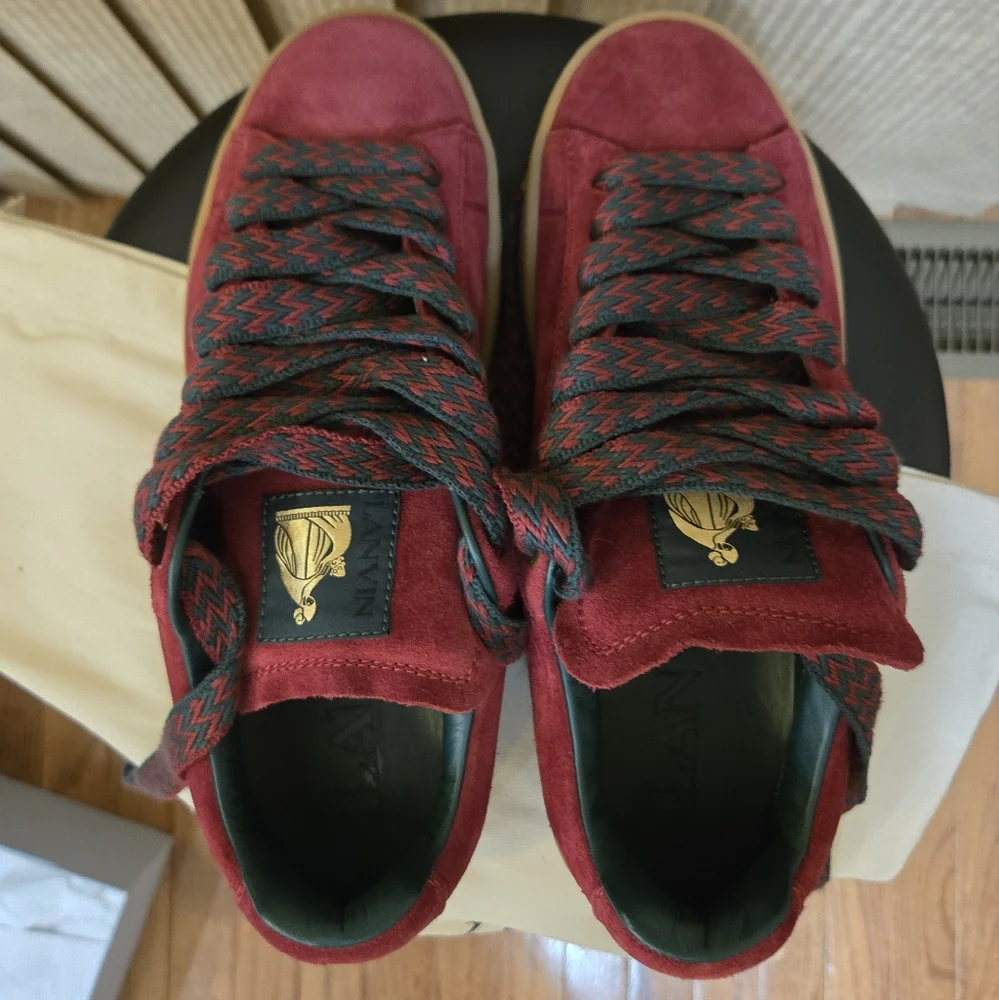 Lanvin Red High-Top Sneakers with Suede Finish - Picture 4 of 12